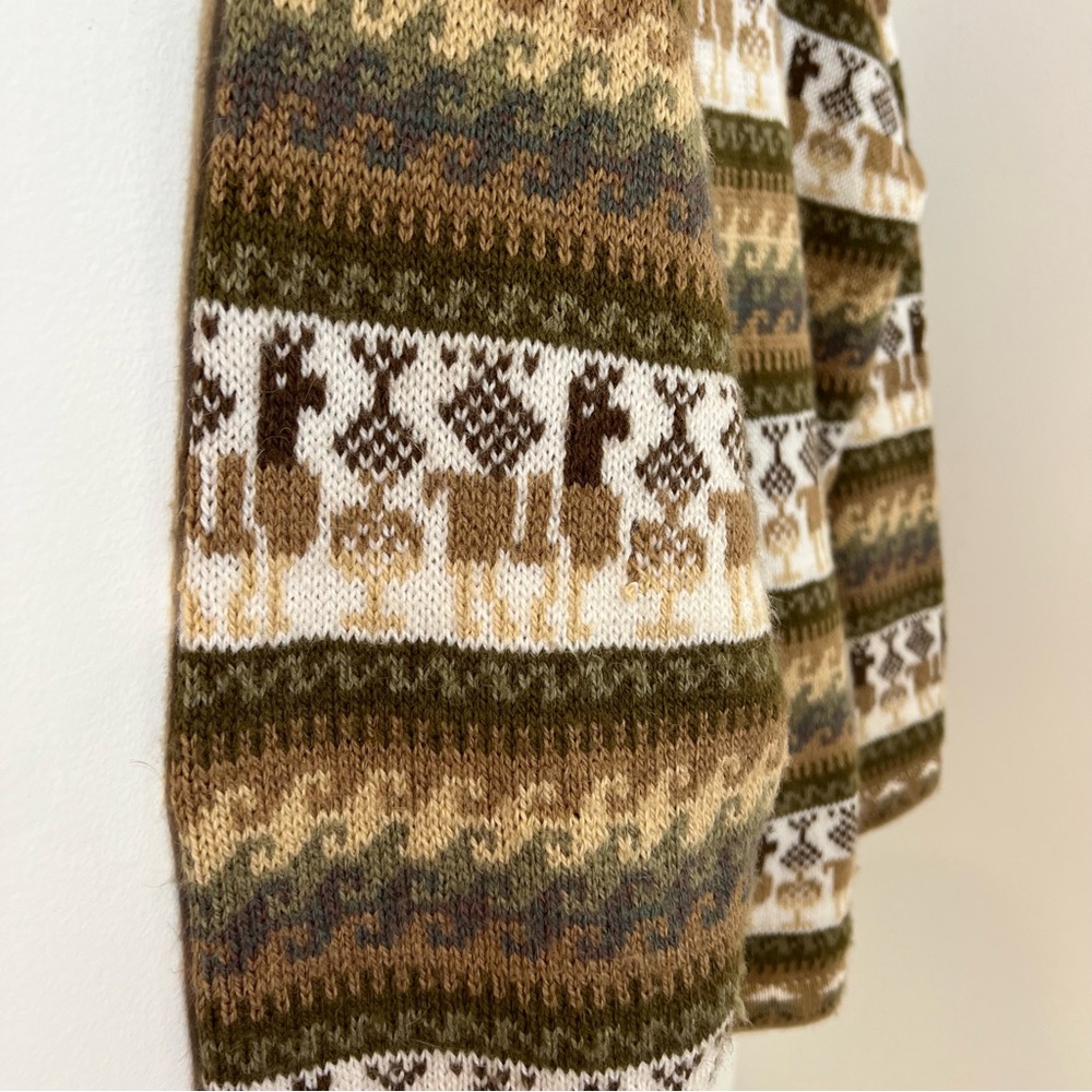 Alpaca Connection Zip Sweater Large Peruvian Alpaca Wool Green Multicolor Hooded - Picture 9 of 11